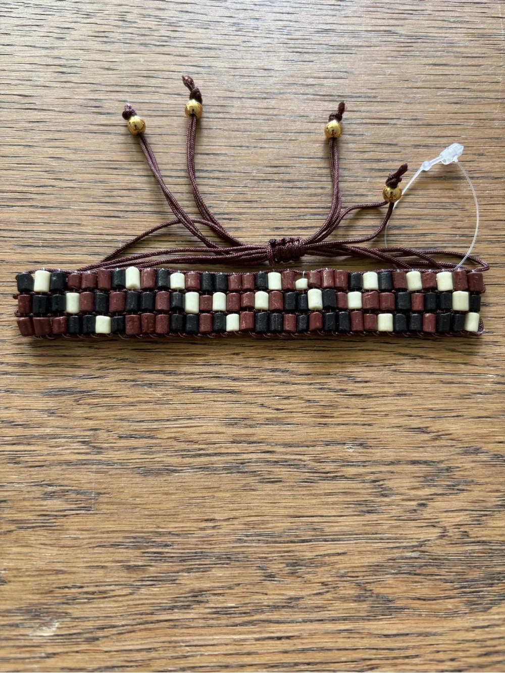 Handwoven Brown, Black & Cream Beaded Women's Bracelet